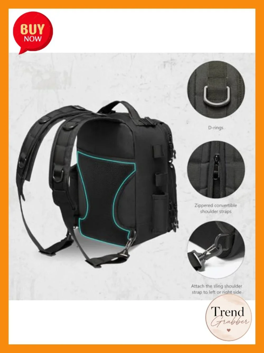 Convertible Fishing Backpack Sling Bag with Rod Holder Water-Resistant Tactical